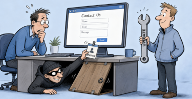 Editorial cartoon about the Everest Forms Pro CVE-2026-3300 WordPress RCE flaw