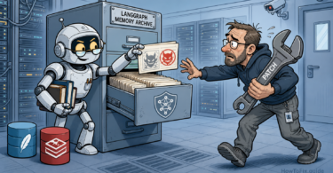 Editorial comic about patching vulnerable LangGraph AI agent checkpointers