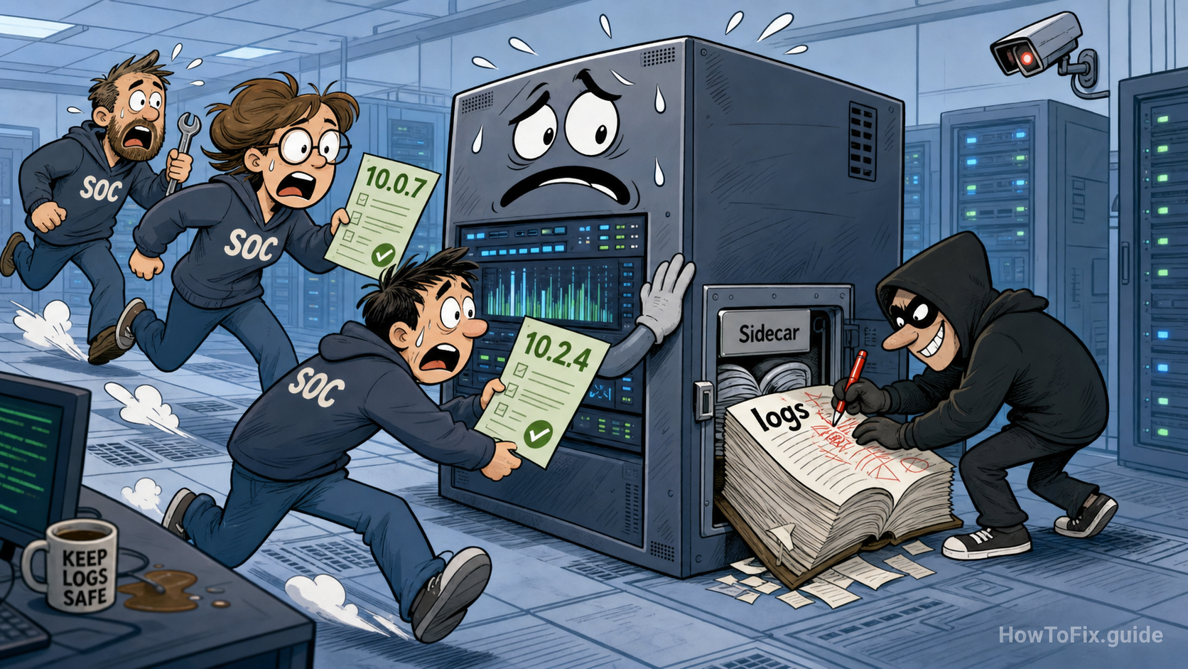 Editorial comic about Splunk Enterprise CVE-2026-20253 and the PostgreSQL sidecar flaw